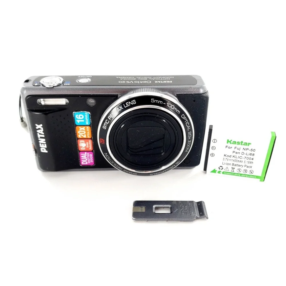 PENTAX Optio VS20 16.0MP Digital Camera Black Broken Battery Cover Tested Works